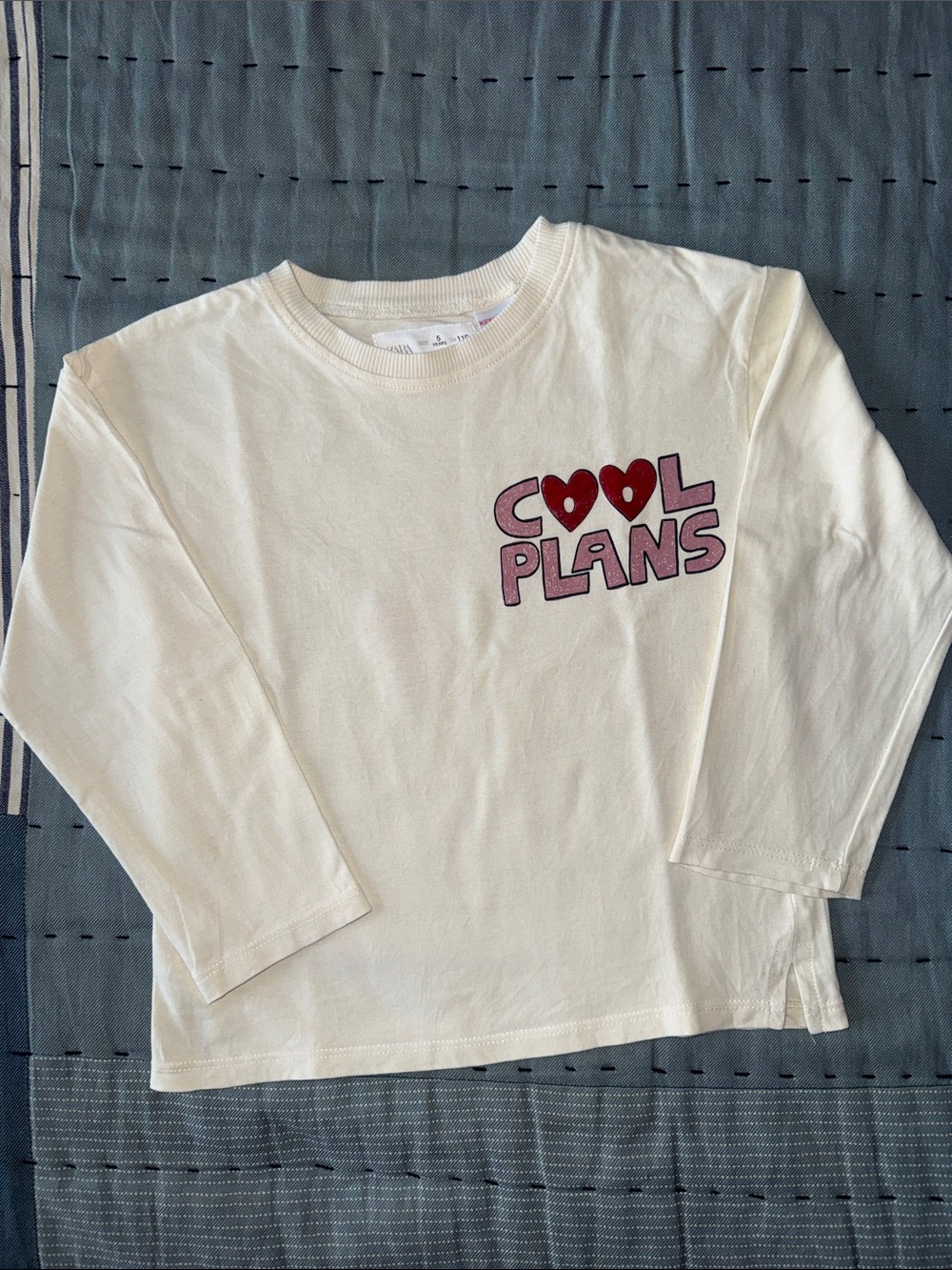 Zara Kids Cream Long-Sleeve Tee with Red Heart 'Cool Plans' Graphic